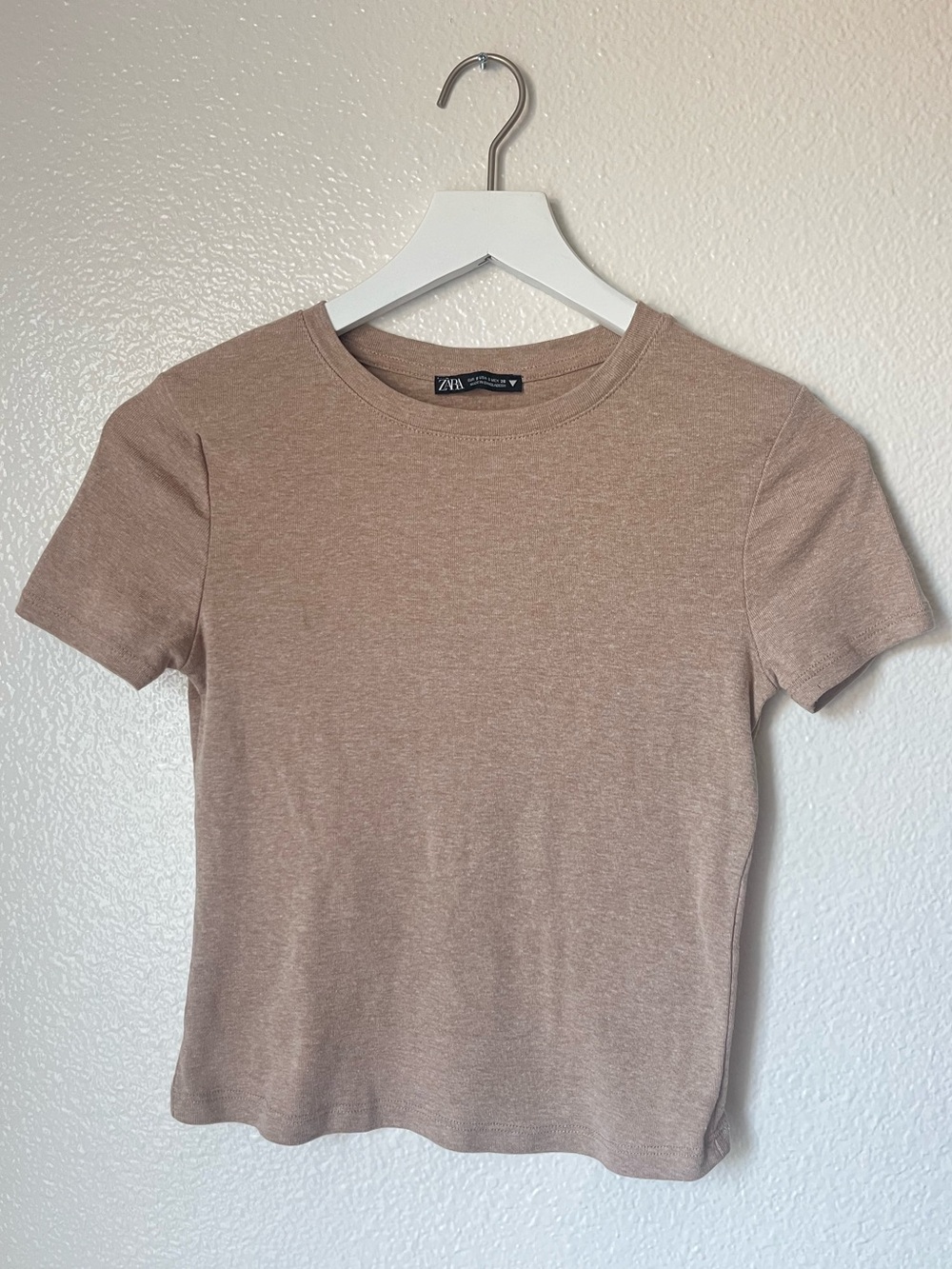 Zara tan slightly cropped t-shirt baby tee